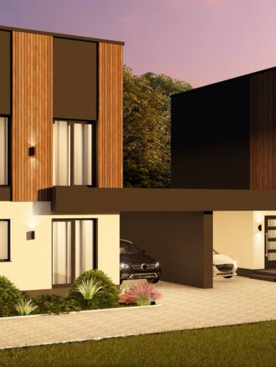 Котеджі Villas Garden у Білогородці на заході сонця з закритим паркомісцем